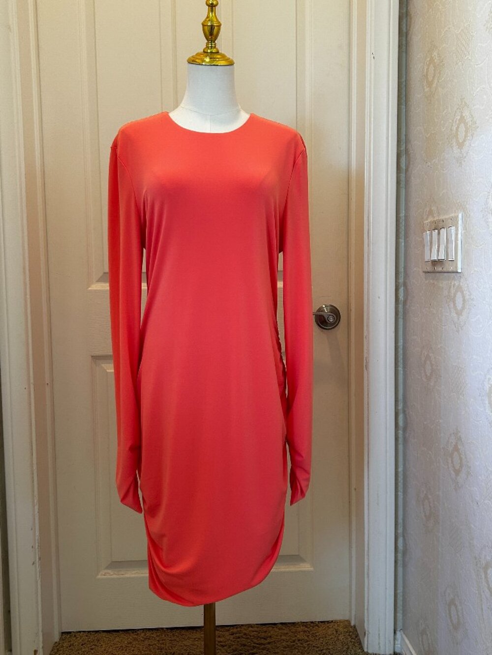 Share Michael Costello x REVOLVE Dress XL Coral Orange Ruched Long Sleeve